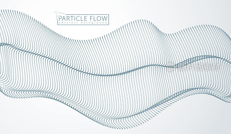 粒子阵列流动，动态声波。3 d矢量插图。网格模糊的点，美丽的插图。